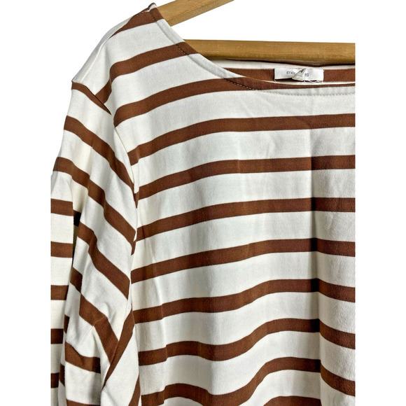 Maurices Size 2 / 2X Mariner Stripe Knit Top Brown White Preppy Nautical Shirt - Picture 2 of 8